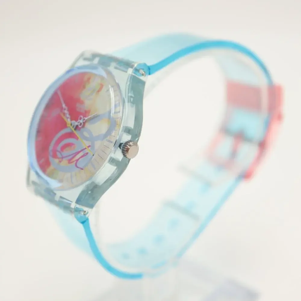 Swatch Bouquet Pour Maman Blue Pink 34mm Womens Watch Swiss Made w New Battery